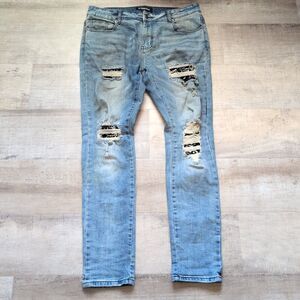 FBRK Men’s Jeans Light Distressed Holes Seams 34x32 90’s Y2K